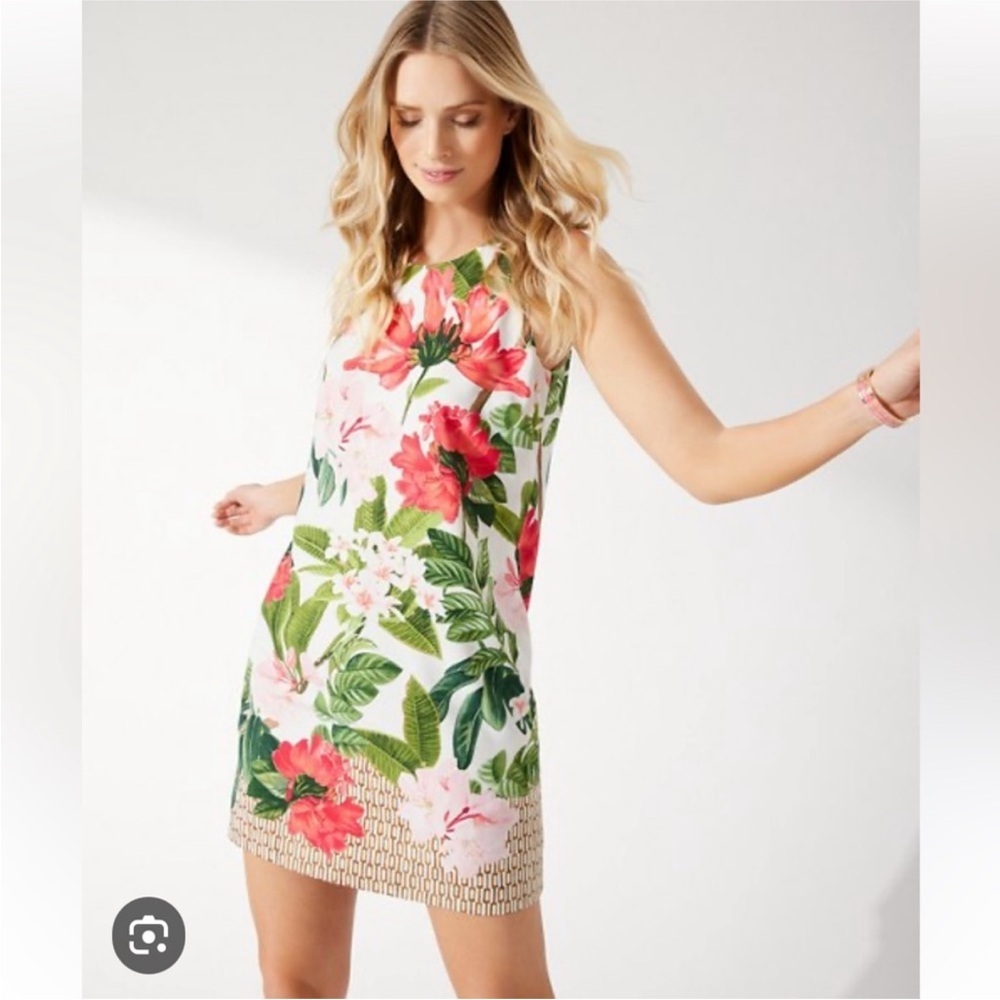 Tommy Bahama Pink and Green Halter Sheath Mini Dress